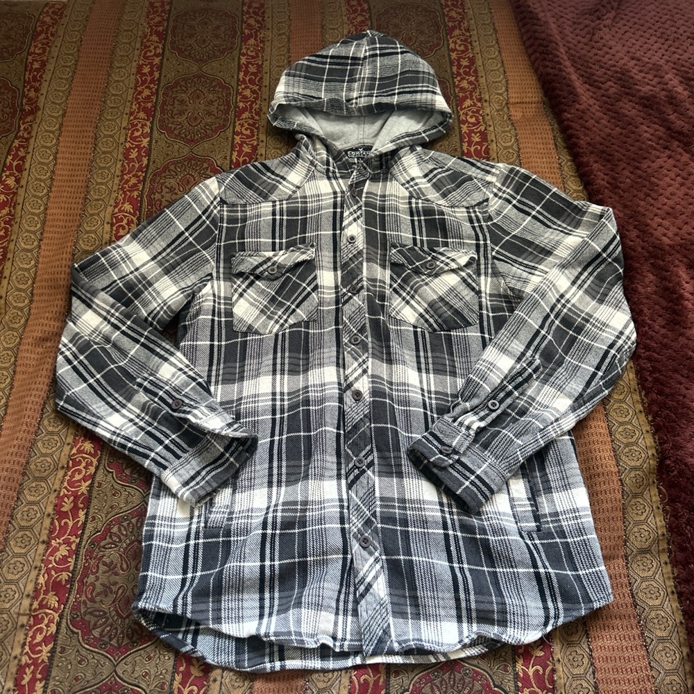 Y2K Company Eighty One Black and White Plaid Hooded Shirt